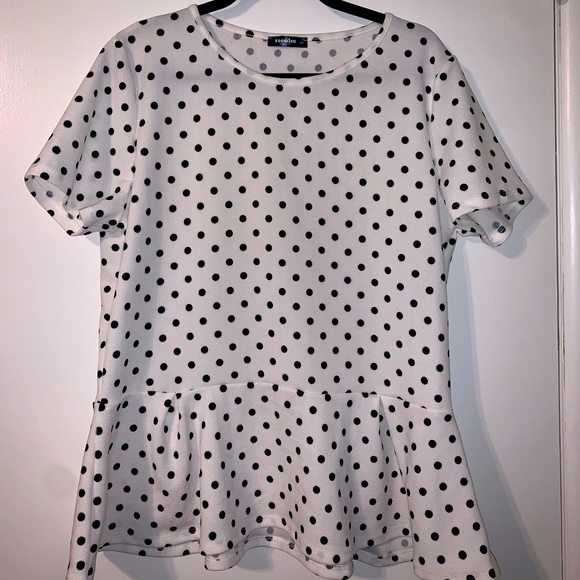Amazon Black & White Polka Dot Peplum - Picture 1 of 2